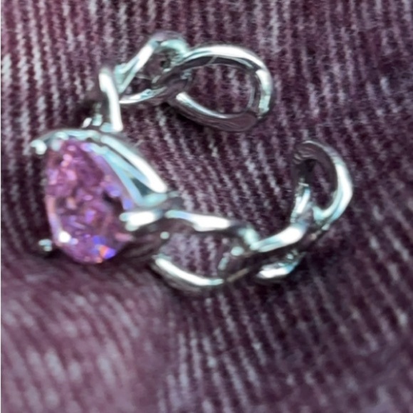 Fashion Pink faux diamond cubic zirconia stone silver ring Sz 8 - Picture 3 of 7